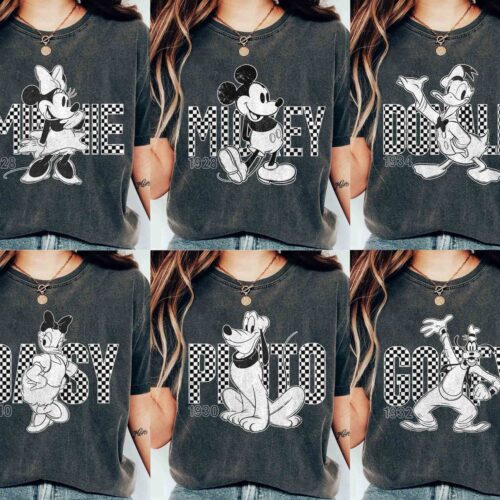 Vintage Retro Mickey Minnie Checkered Shirt | Family Trip 2023 Shirt | Mens Womens Shirt image 0