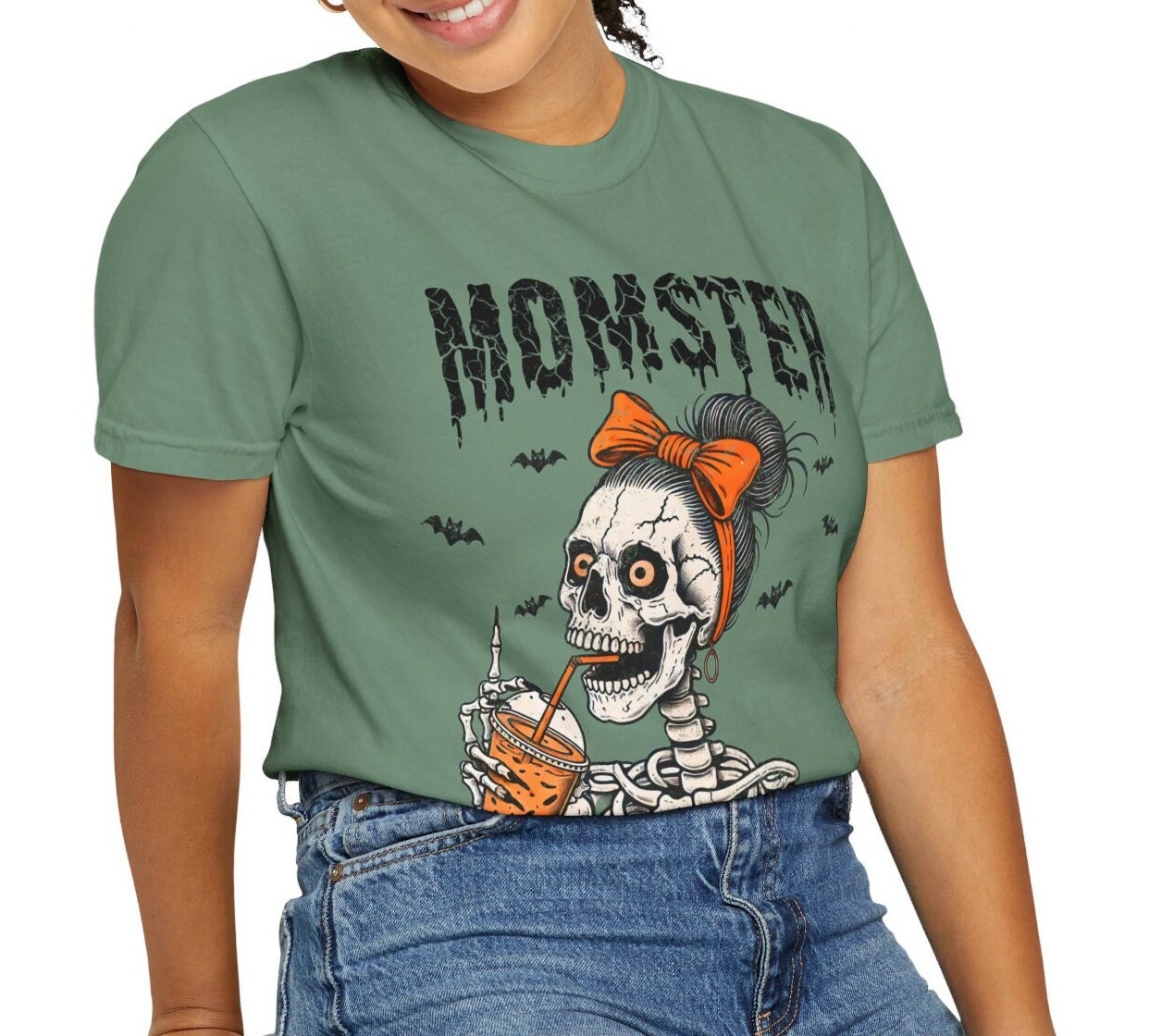 Momster Skeleton Halloween Mom T-Shirt Funny Mama Spooky Season Tee Fall Coffee Lover Gift image 1