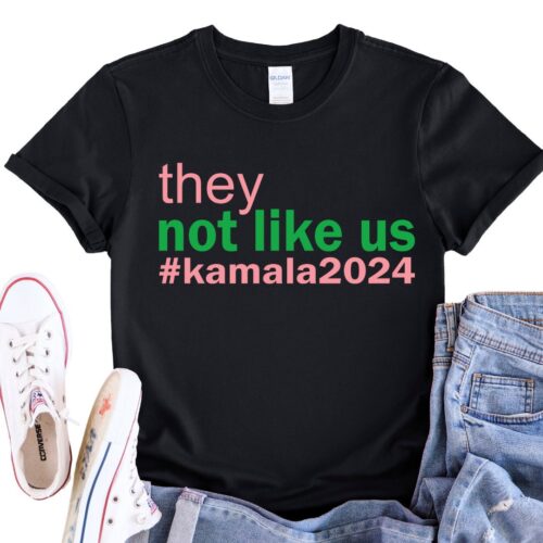 Kamala Harris 2024 Shirt Pink and Green Kamala for President Tee They Not Like Us Shirt image 0